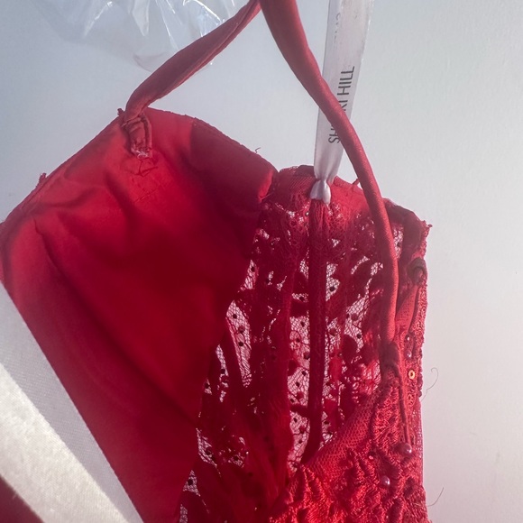 Sherri Hill Red Mini Dress Winter dance 57572 corset ruffles sequins short - Picture 9 of 13